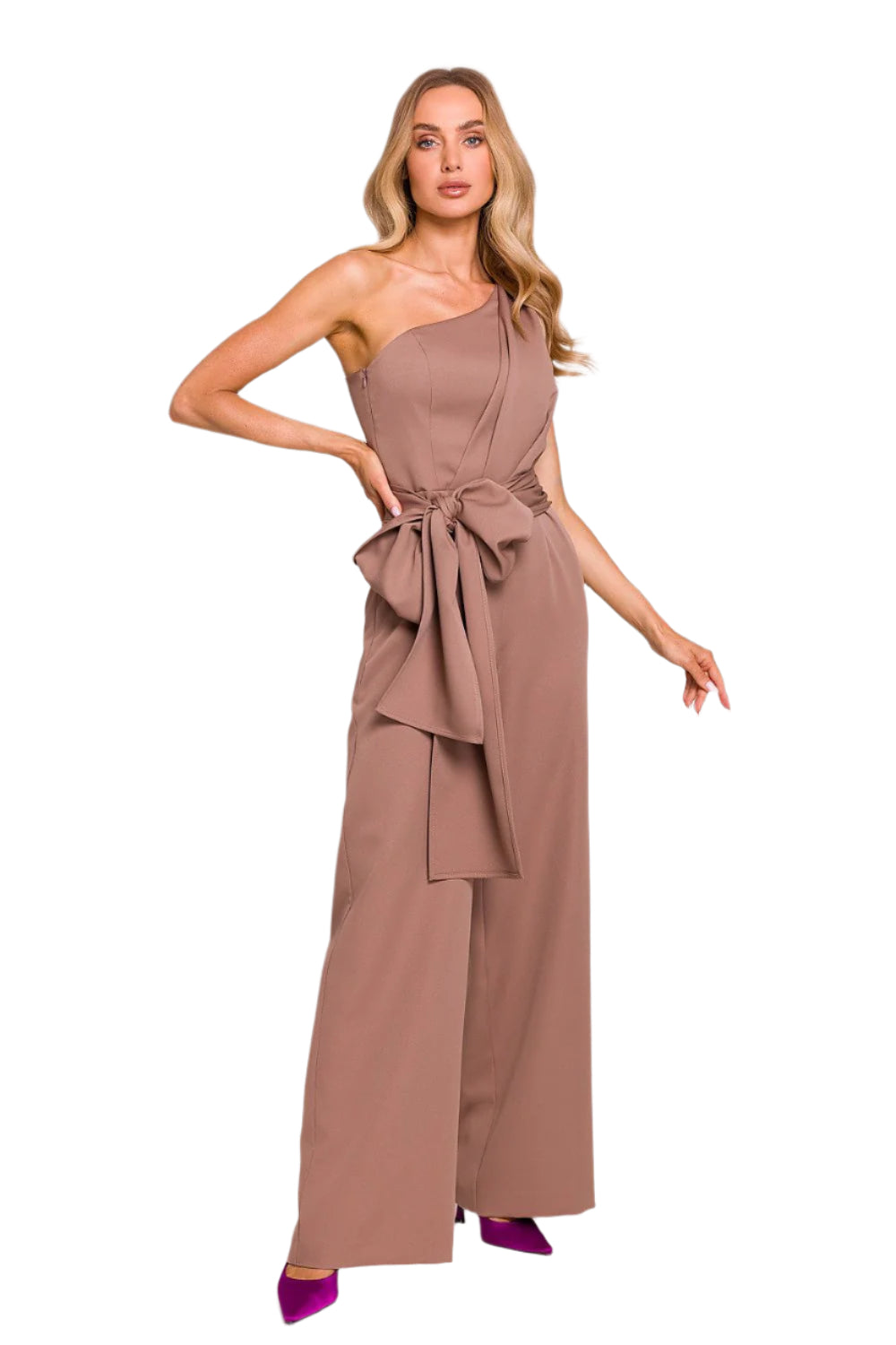 Stylish asymmetrical jumpsuit with side sashes