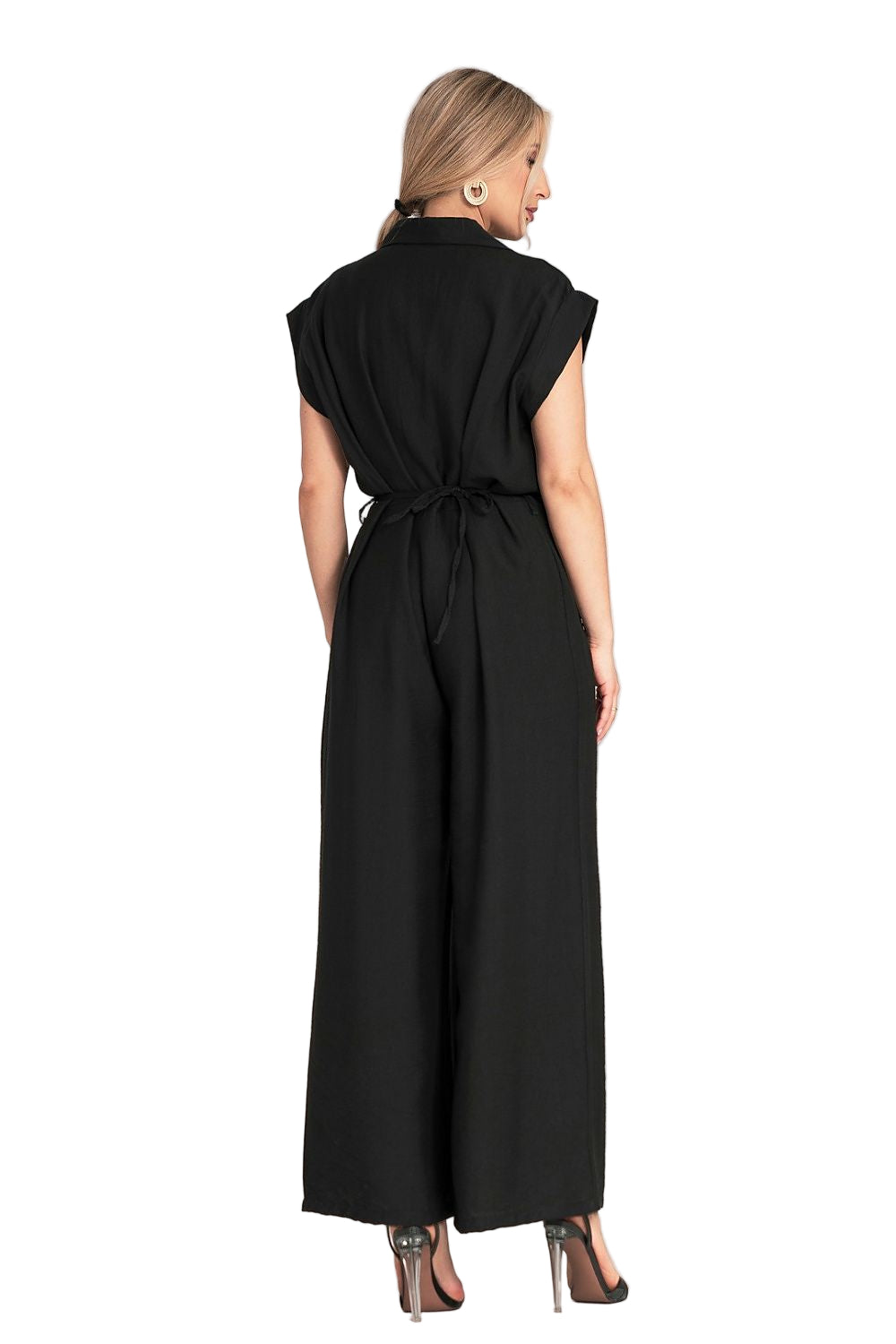 Wide leg jumpsuit back view showing loose comfortable fit"
