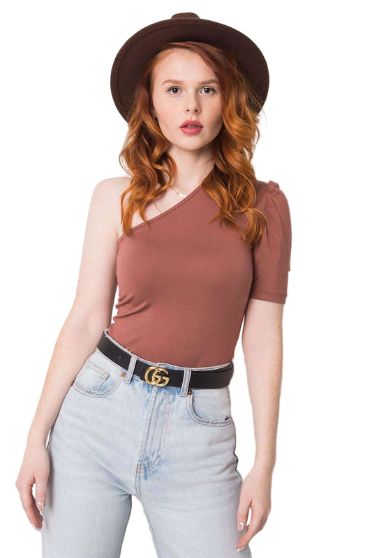 Asymmetric one-sleeve women’s blouse in viscose blend 
