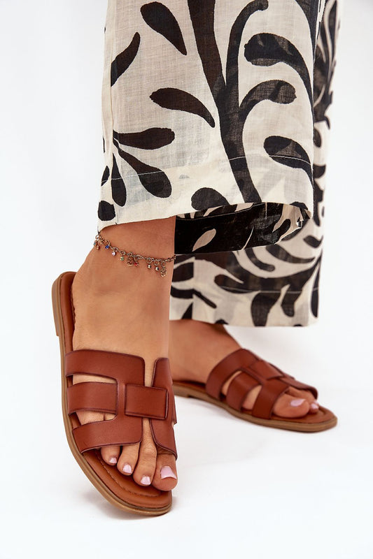 Women’s brown eco‑leather flat heel sandal 