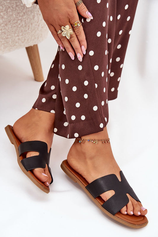 Premium black faux leather upper sandals 