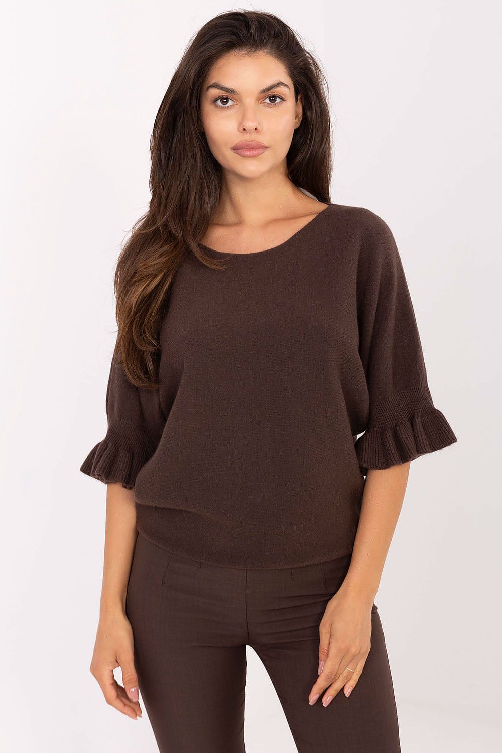 Viscose blend sweater with delicate ruffle detail

