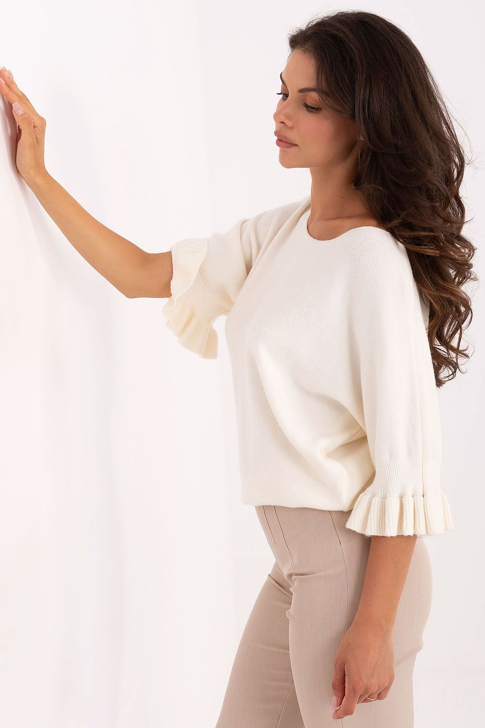 Soft viscose blend knit with ruffle accents

