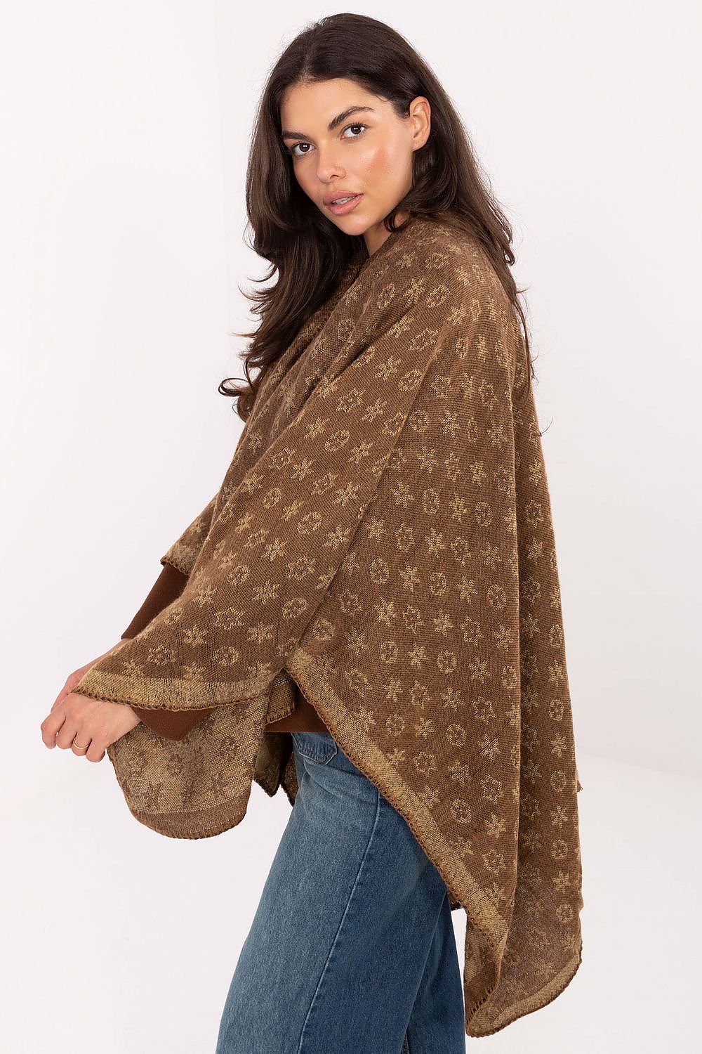 cozy and practical  brown patterned shawl 