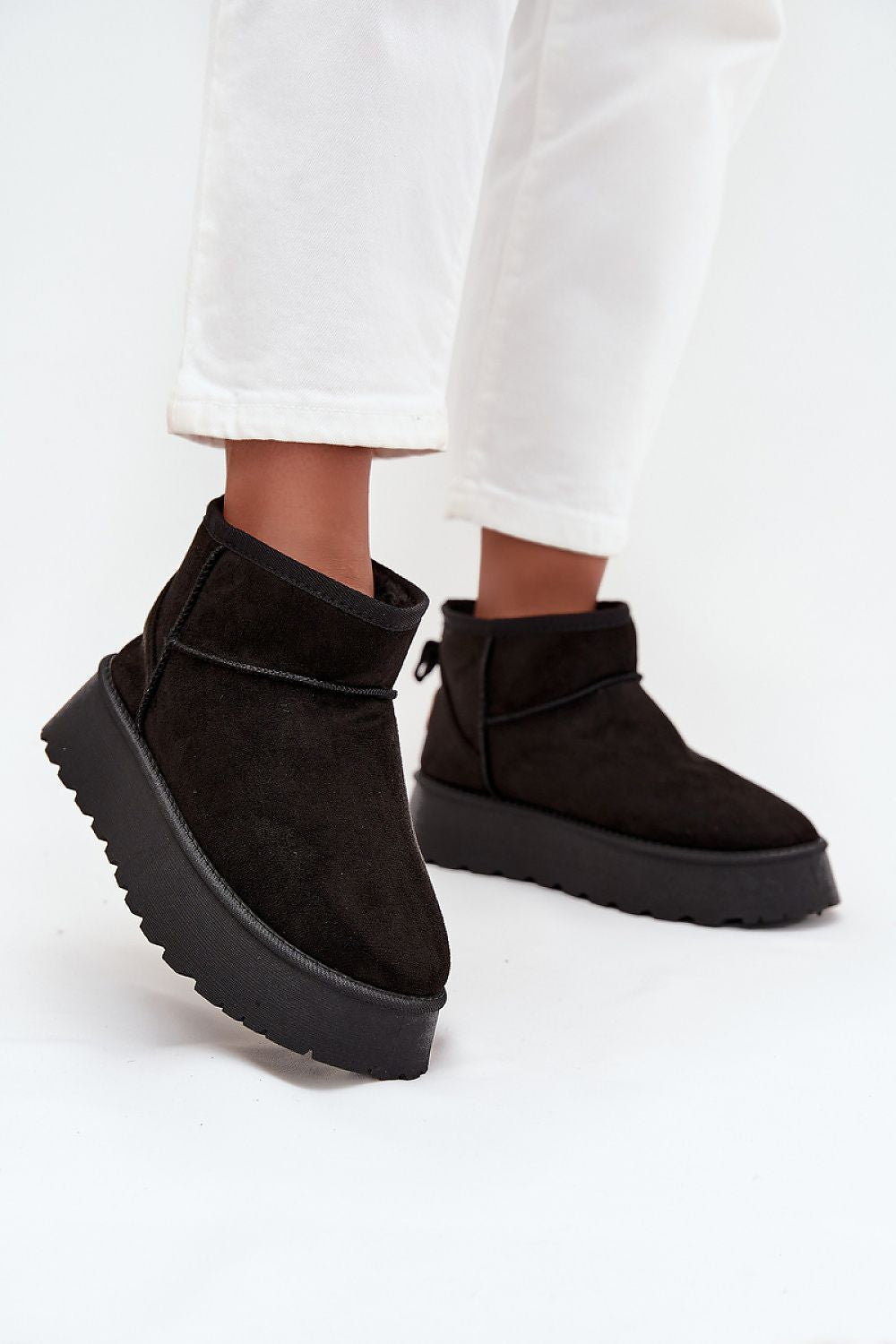 

Black Eco Suede Snow Boots Platform Sole
