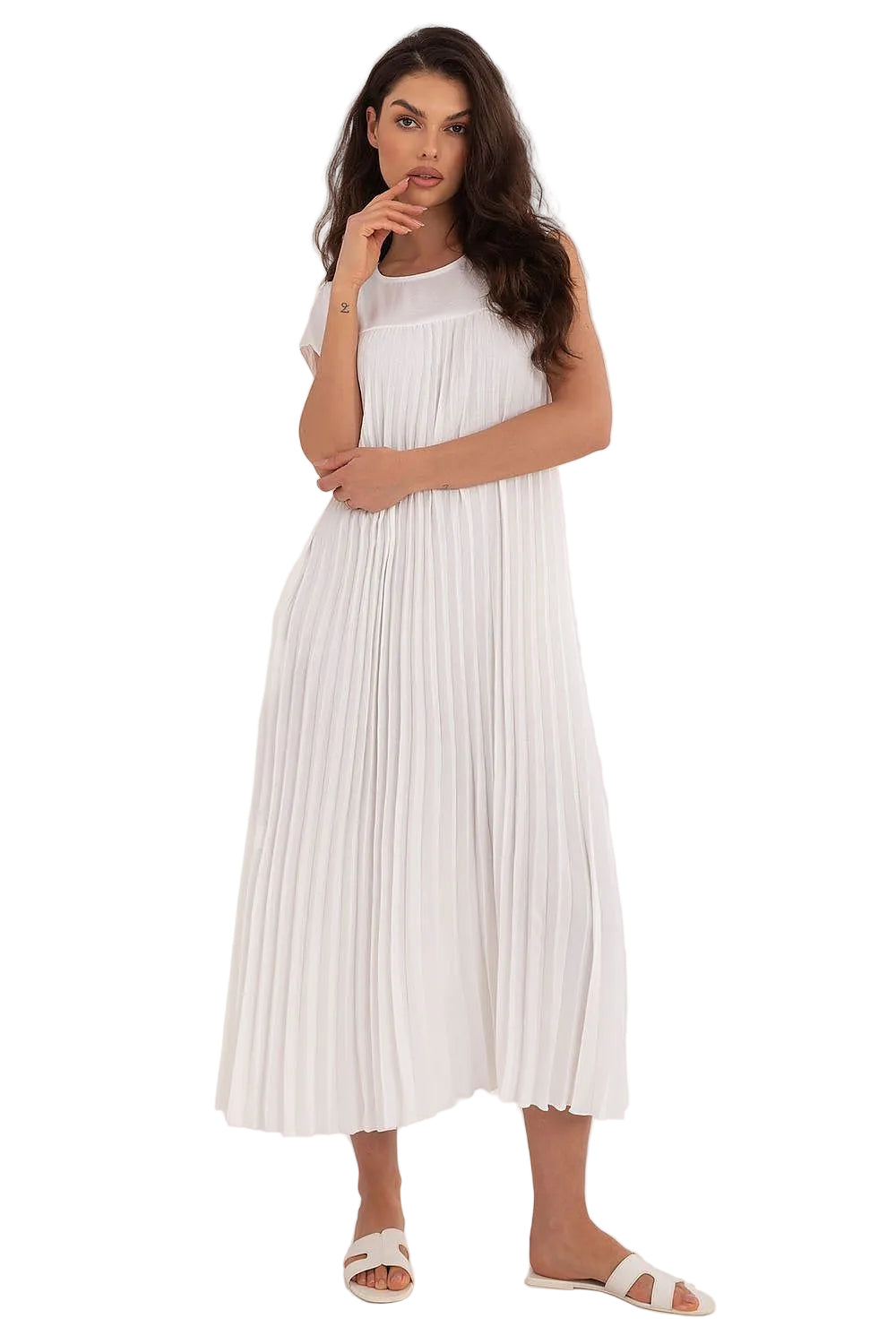 Pleated Cap Sleeve Open Back Midi Dress with Pockets and Full Pleated Skirt - French Dress
