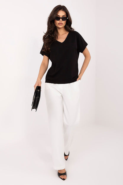 Black V-neck short sleeve blouse  made in Europe very good quality 