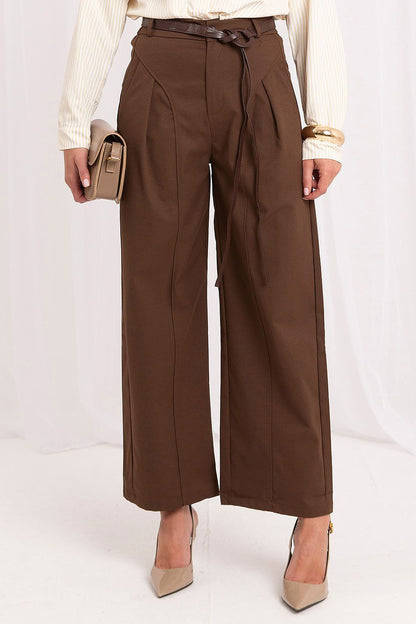 High-Waist Pleated Culottes with Belt