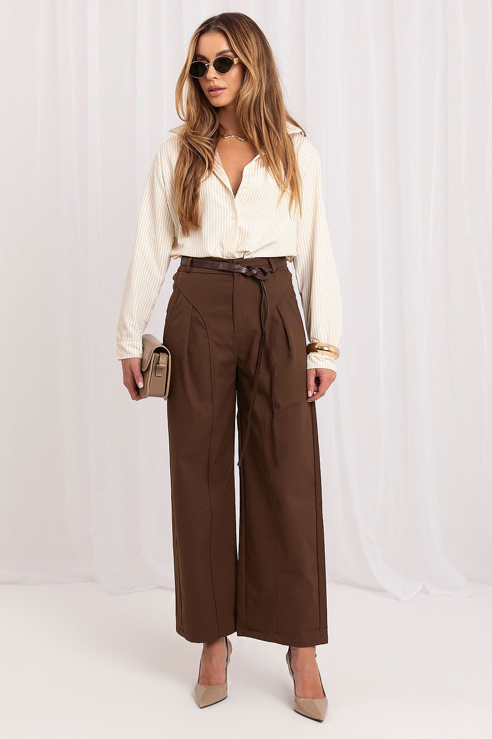High-Waist Pleated Culottes with Belt – view 2