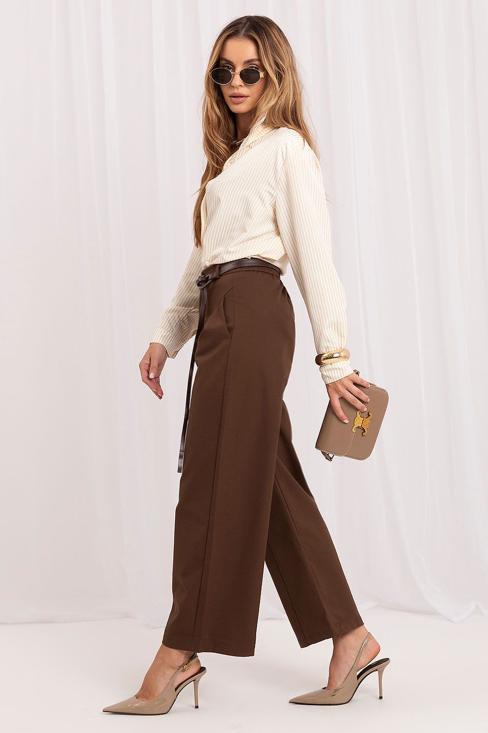 High-Waist Pleated Culottes with Belt – view 4