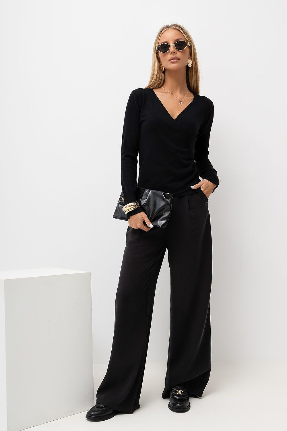 Wrap Neck Sweater with Button Cuffs – view 2