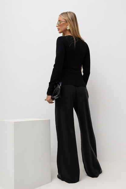 Wrap Neck Sweater with Button Cuffs