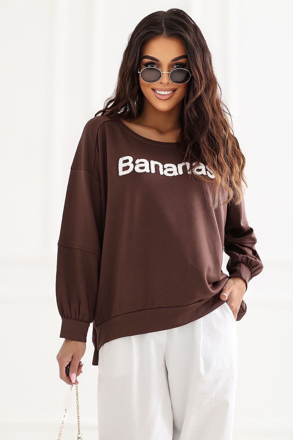 Embroidered Oversized Sweatshirt – Brown in Brown