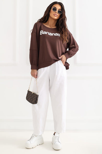 Embroidered Oversized Sweatshirt – Brown