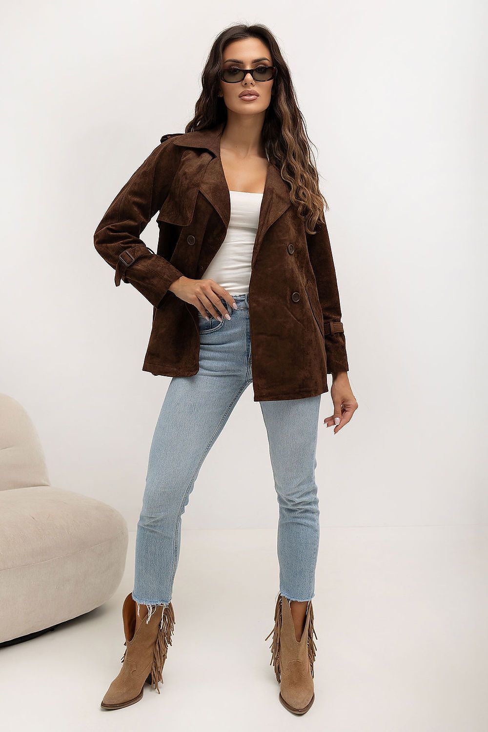 Faux Suede Double-Breasted Short Coat – view 2