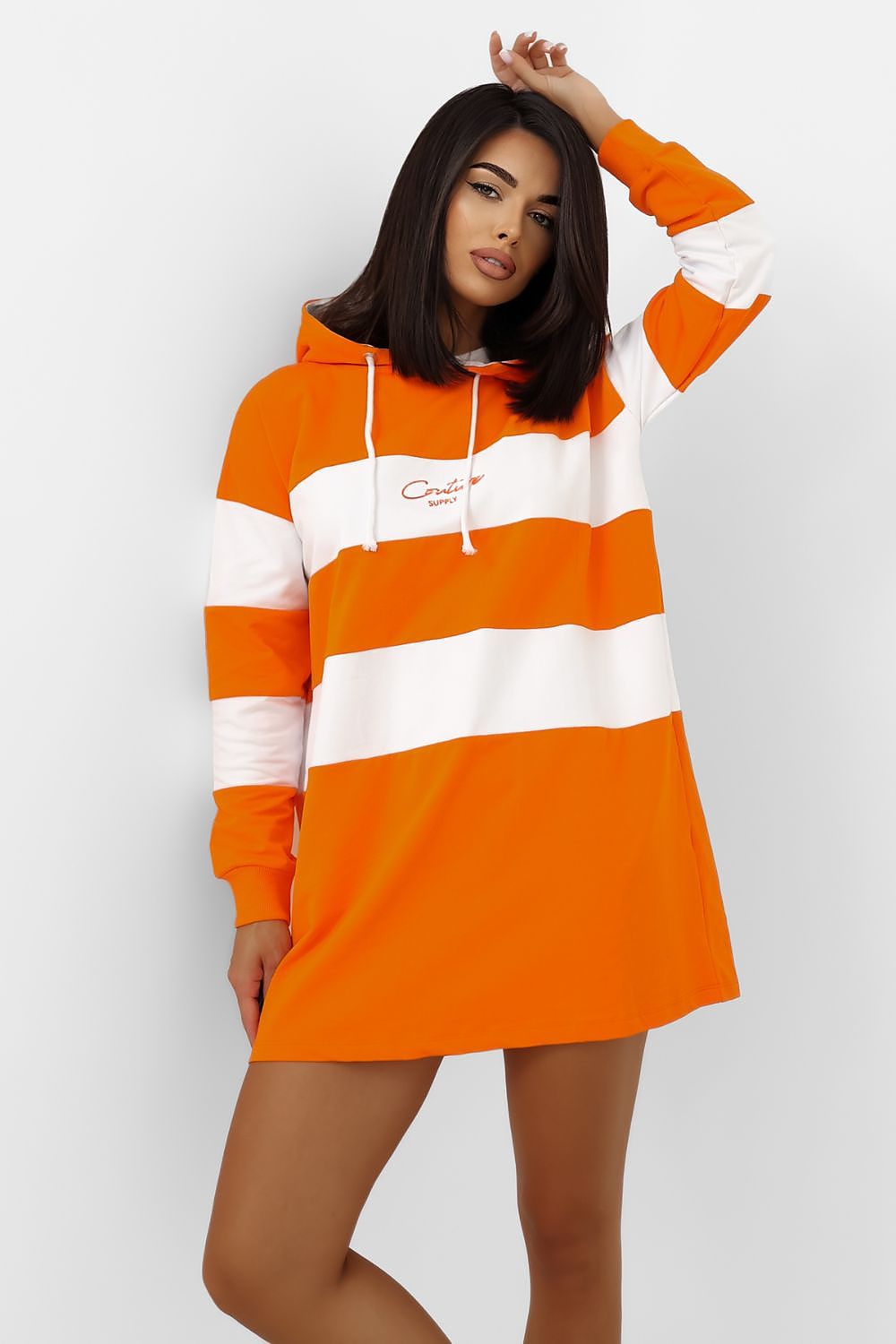 Rue Paris Two-Tone Striped Sweatshirt in Orange