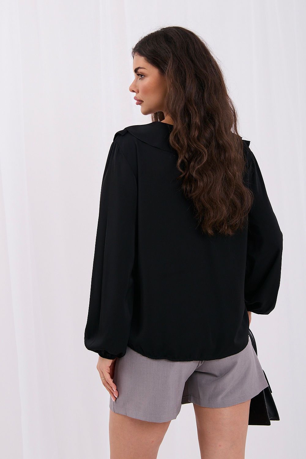 Rue Paris Black Ruffle Jabot Blouse – view 3