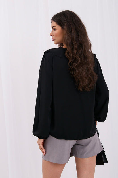 Rue Paris Black Ruffle Jabot Blouse