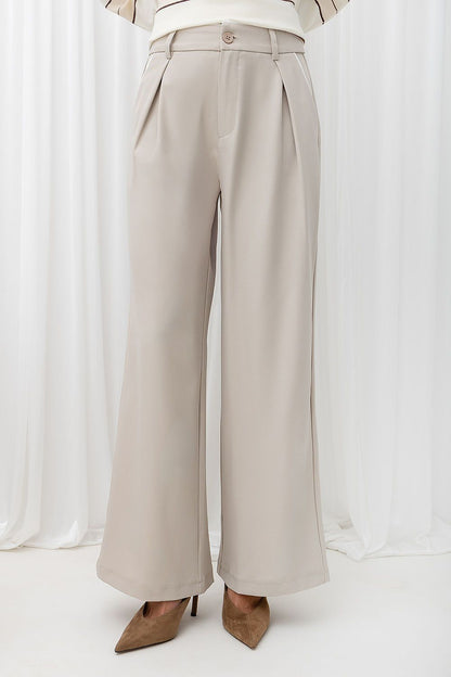 Italy Moda Beige Wide-Leg Trousers