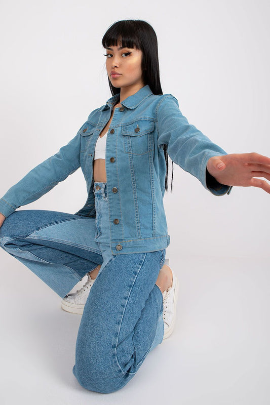 Rue Paris classic denim jacket in soft blue wash
