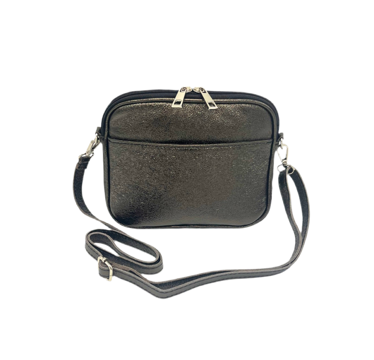 Black crossbody bag with a strap made in Italy 