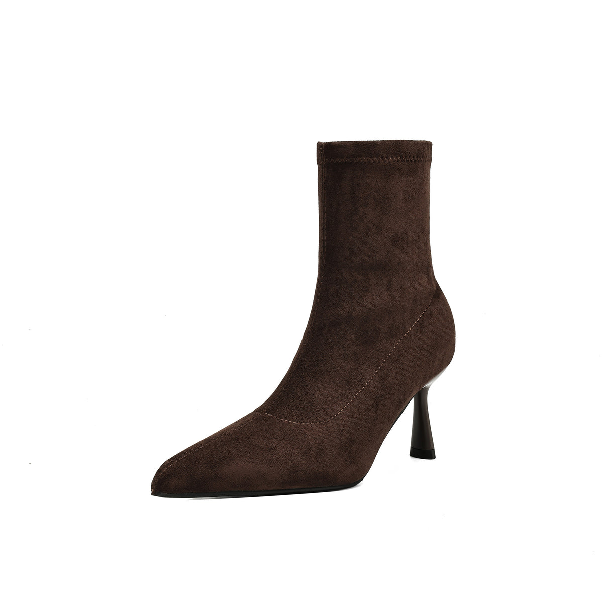 French-style Elegant Pointed-toe Suede High-heeled Stretch Slim-fit Boots in Brown Single Lining 5cm