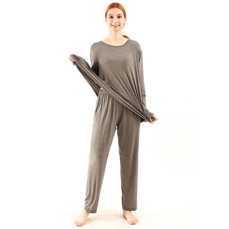 Elastic waist pants women plus size bamboo loungewear long sleeve

