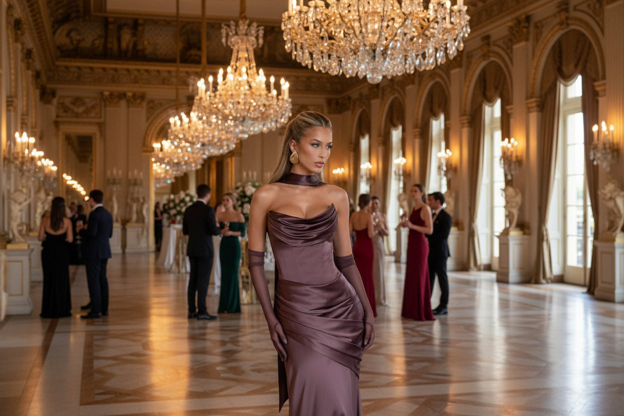 Strapless brown mermaid dress - fitted tube top gown for gala and formal occasions

