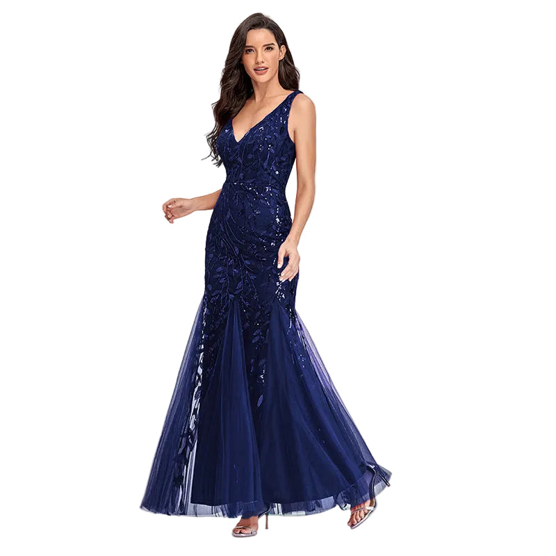 Blue sequin mermaid dress floor length women formal evening gown