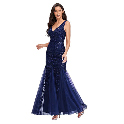Blue sequin mermaid dress floor length women formal evening gown