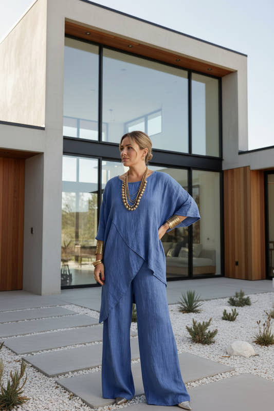 Women's Autumn Elegant Solid Color Loose Casual Cotton And Linen Two-piece Suit
