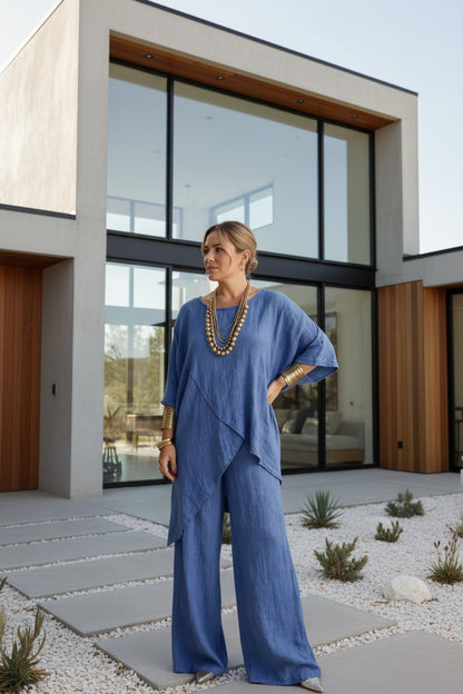 Women's Autumn Elegant Solid Color Loose Casual Cotton And Linen Two-piece Suit
