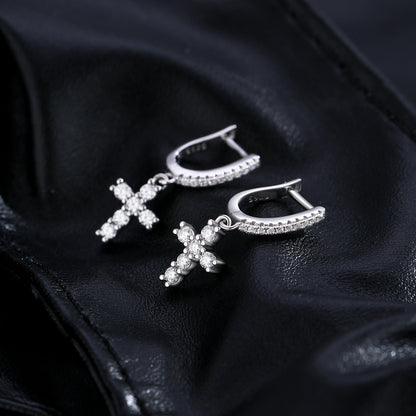 Lightweight Christian cross earrings with moissanite
