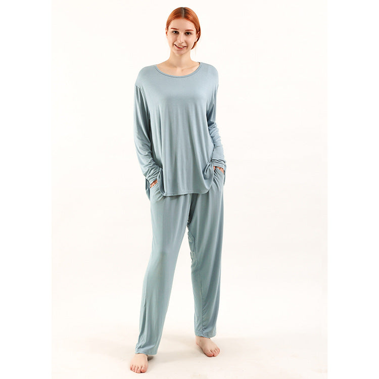 Bamboo fiber casual suit women plus size elastic waist pants home wear

