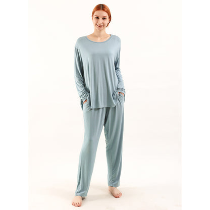 Bamboo fiber casual suit women plus size elastic waist pants home wear

