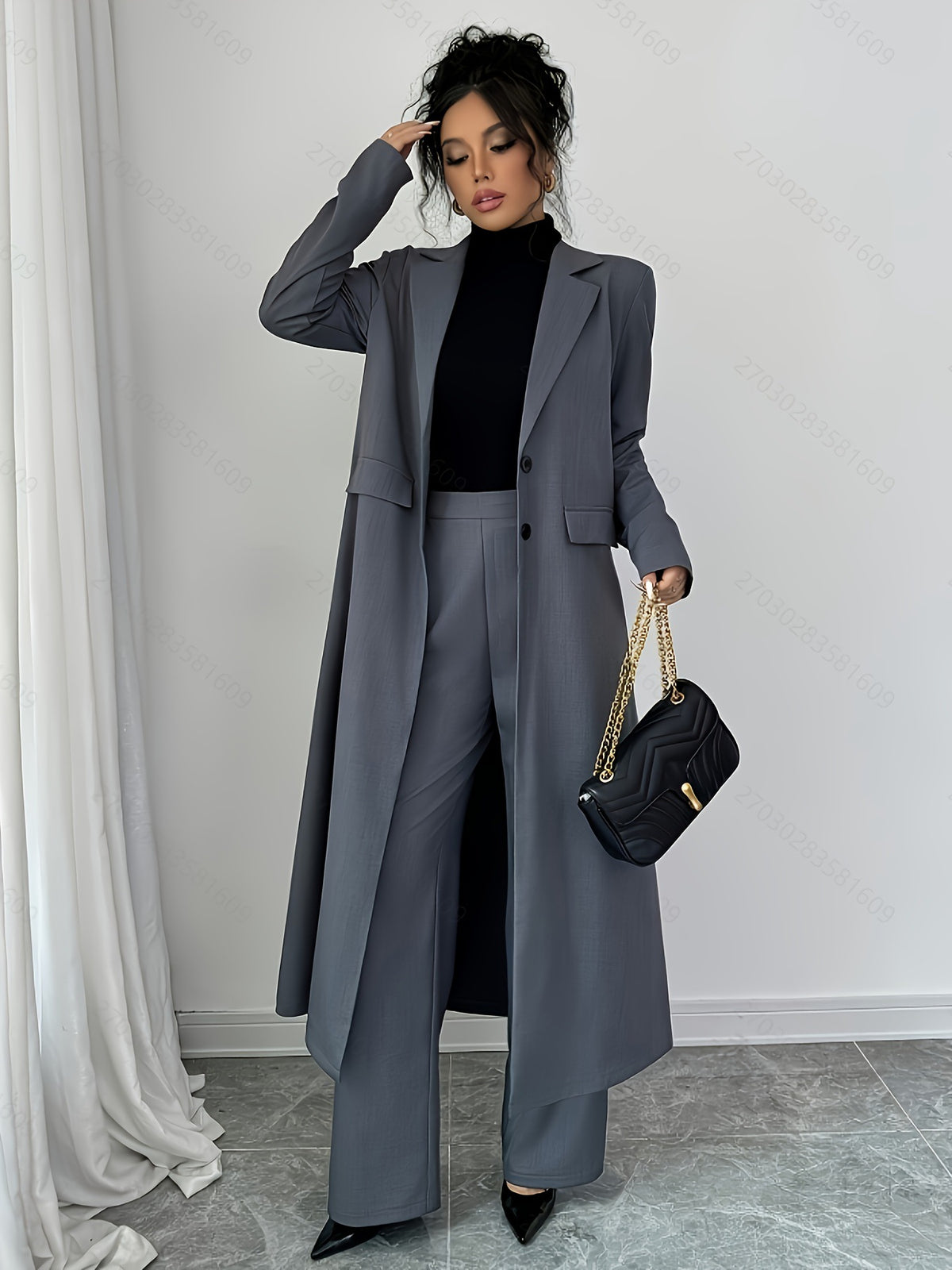 Long Trench Coat Wide-leg Pants in Slabstone Gray