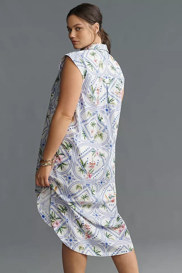 button front midi dress collared V-neck floral print
