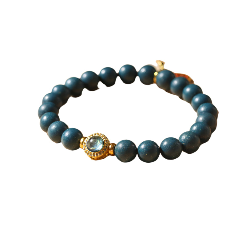 Cinnabar style wooden bead aromatherapy bracelet in vibrant blue