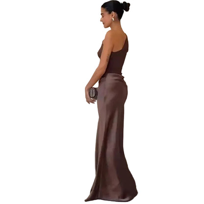 dark brown elegant backless long dress women
