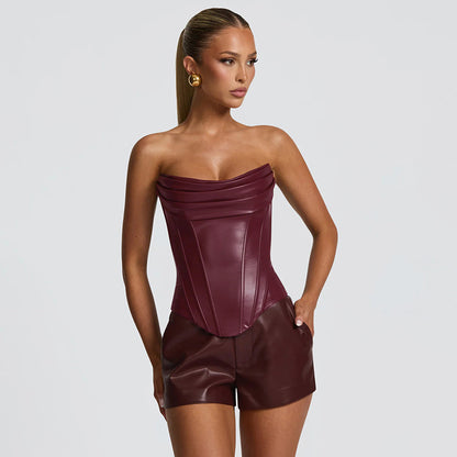 PU Leather Corset Fishbone Strap Sleeveless Top jewelry set from Uplift Luxe