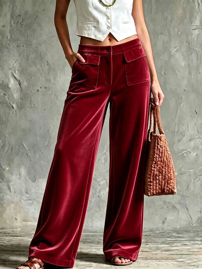 High-Waist Velvet Wide-Leg Trousers