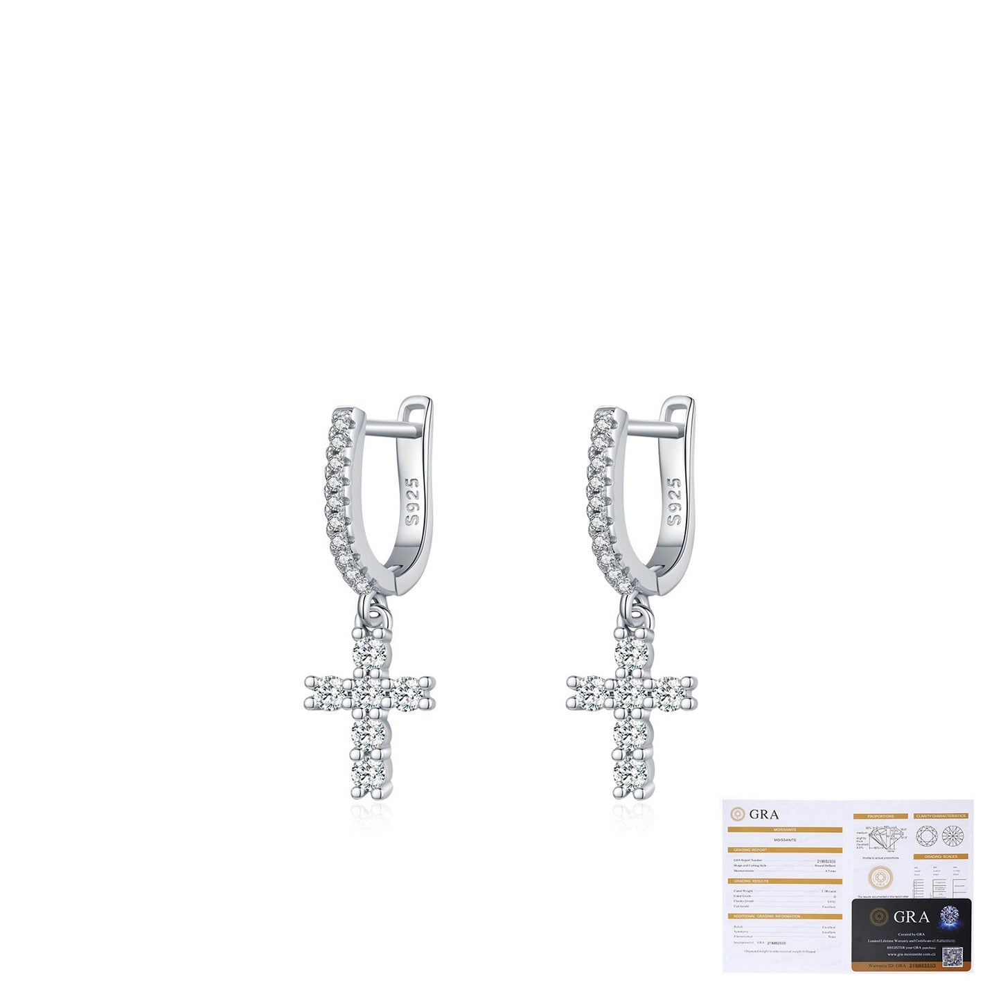 Silver cross earrings with a GRA certificate 
