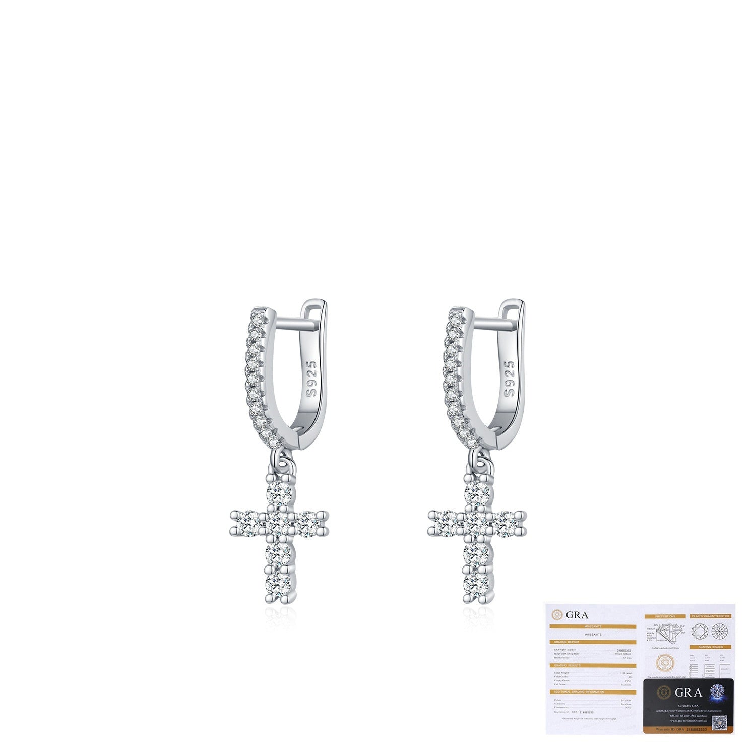 Silver cross earrings with a GRA certificate 