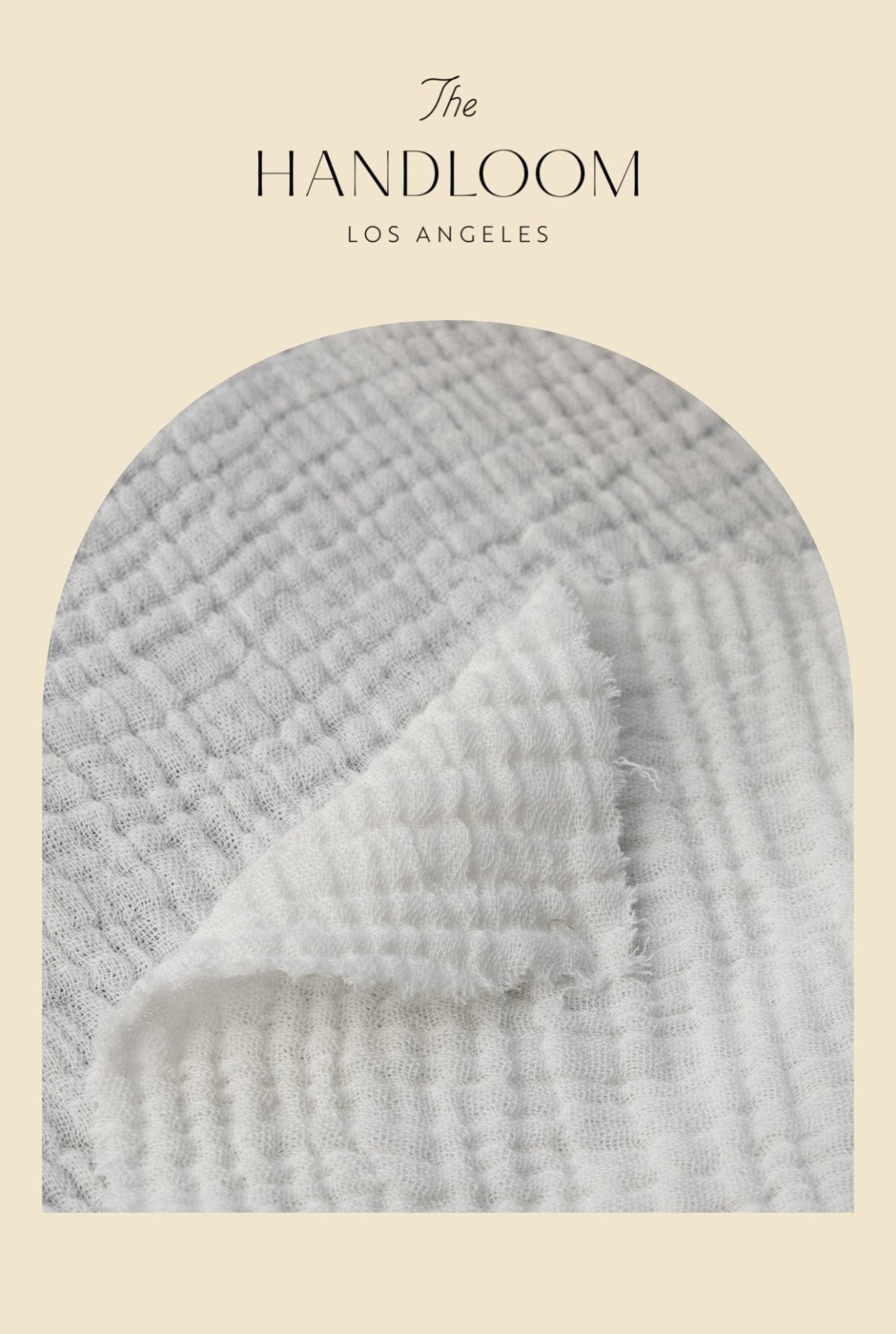 Textured fabric with 'The Handloom Los Angeles' branding 
