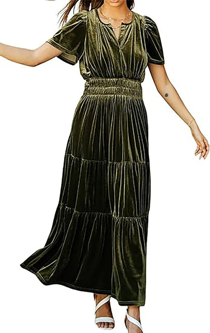 Velvet Tiered Maxi Dress with Pockets