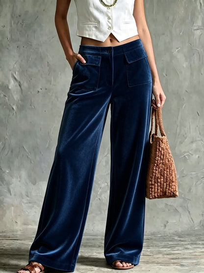 High-Waist Velvet Wide-Leg Trousers