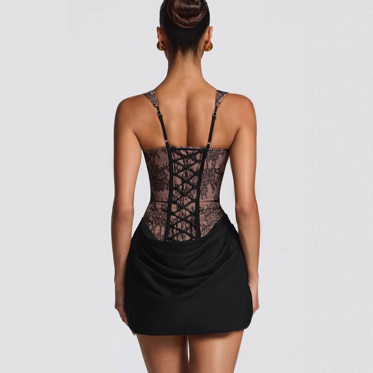 Sheer Lace Corset Draped Mini Dress – view 3