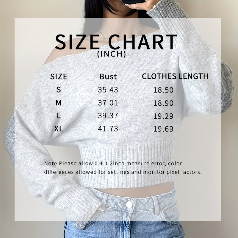 Size chart overlay on a person wearing a white sweater with measurements in inches.
