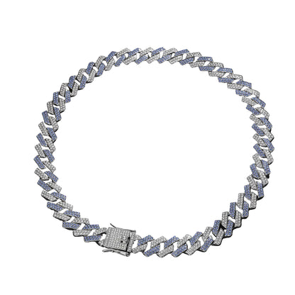 Arc shape rhinestone Cuban link necklace in silver – men's hip hop chain jewelry
s