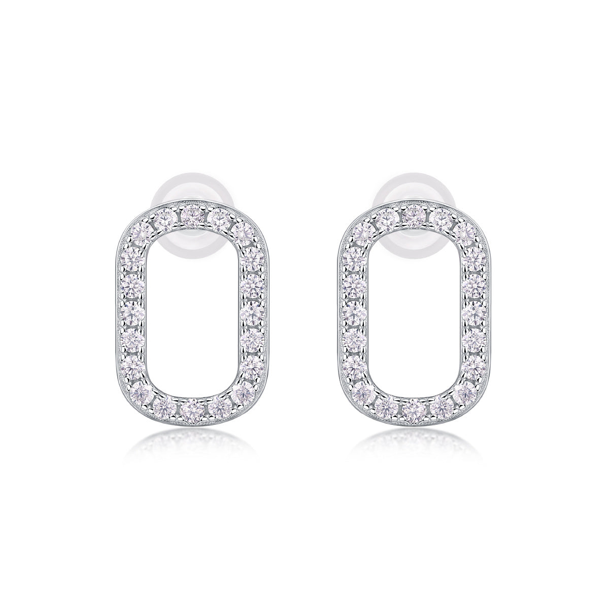 Oval moissanite halo stud earrings sterling silver platinum plated